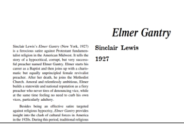 نَقدِ رُمانِ Elmer Gantry by Sinclair Lewis