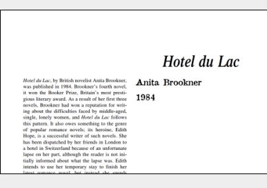 نَقدِ رُمانِ Hotel du Lac by Anita Brookner