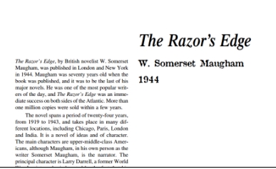 نَقدِ رُمانِ The Razor’s Edge by W. Somerset Maugham