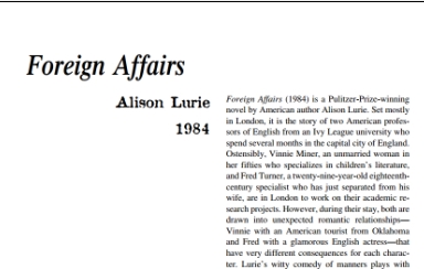 نَقدِ رُمانِ Foreign Affairs by Alison Lurie