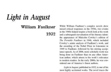 نَقدِ رُمانِ Light in August by William Faulkner