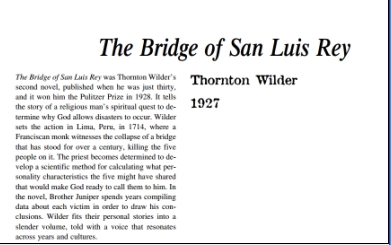 نَقدِ رُمانِ The Bridge of San Luis Rey by Thornton Wilder