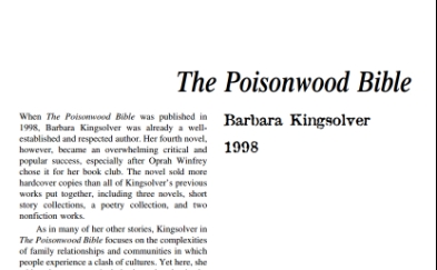 نَقدِ رُمانِ The Poisonwood Bible by Barbara Kingsolver