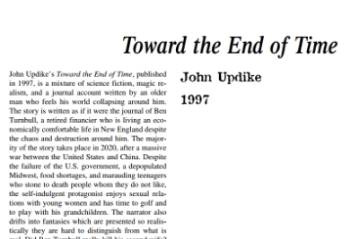 نَقدِ رُمانِ Toward the End of Time by John Updike