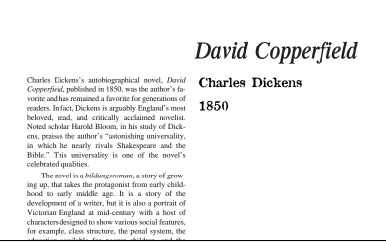 نَقدِ رُمانِ David Copperfield by Charles Dickens