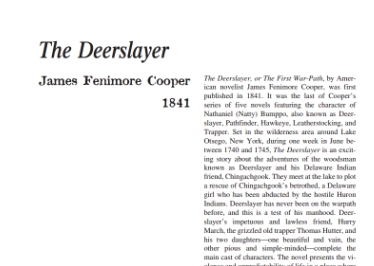 نَقدِ رُمانِ The Deerslayer by James Fenimore Cooper