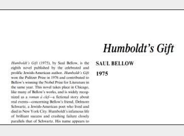 نَقدِ رُمانِ Humboldt’s Gift by Saul Bellow