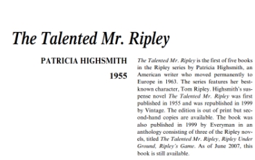 نَقدِ رُمانِ The Talented Mr. Ripley by Patricia Highsmith