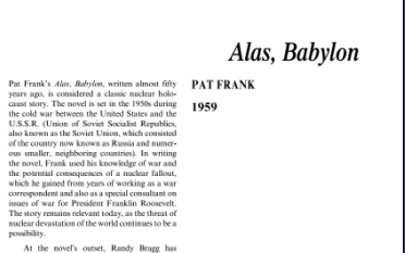 نَقدِ رُمانِ Alas, Babylon by Pat Frank