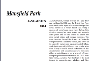 نَقدِ رُمانِ Mansfield Park by Jane Austen