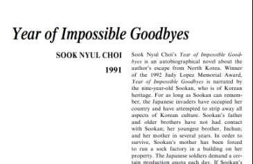 نَقدِ رُمانِ Year of Impossible Goodbyes by Sook Nyul Choi