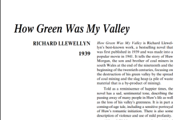 نَقدِ رُمانِ How Green Was My Valley by Richard Llewellyn