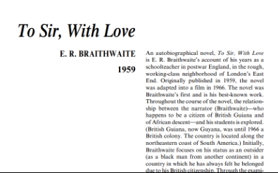 نَقدِ رُمانِ To Sir, With Love by E. R. Braithwaite