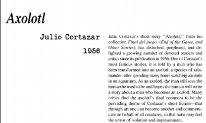 نَقدِ داستانِ کُوتاه Axolotl by Julio Cortazar