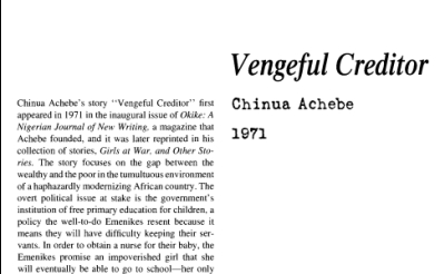 نَقدِ داستانِ کُوتاه Vengeful Creditor by Chinua Achebe