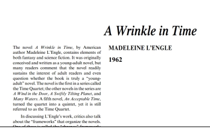 نَقدِ رُمانِ A Wrinkle in Time by Madeleine L’Engle