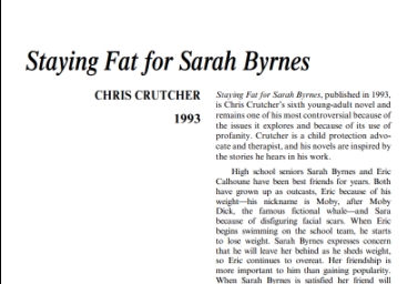 نَقدِ رُمانِ Staying Fat for Sarah Byrnes by Chris Crutcher