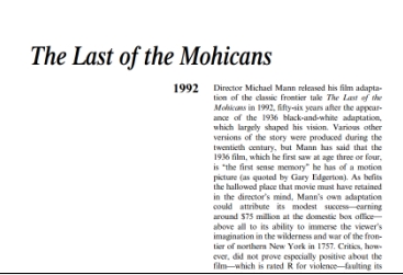 نَقدِ رُمانِ The Last of the Mohicans by James Fenimore Cooper and directed by Michael Mann