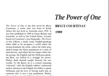 نَقدِ رُمانِ The Power of One by Bryce Courtenay