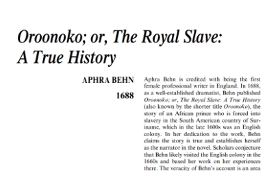 نَقدِ رُمانِ Oroonoko: or, the Royal Slave by Aphra Behn