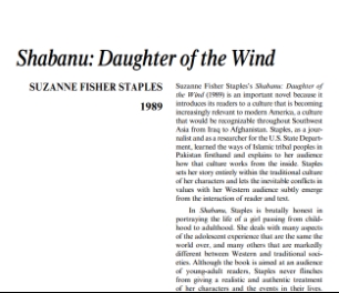 نَقدِ رُمانِ Shabanu: Daughter of the Wind by Suzanne Fisher Staples