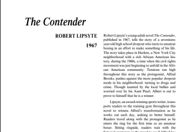 نَقدِ رُمانِ The Contender by Robert Lipsyte