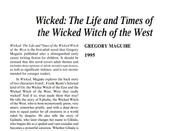 نَقدِ رُمانِ Wicked: The Life and Times of the Wicked Witch of the West by Gregory Maguire