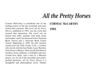 نَقدِ رُمانِ All the Pretty Horses by Cormac McCarthy