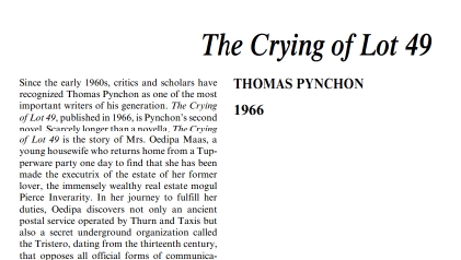 نَقدِ رُمانِ The Crying of Lot 49 by Thomas Pynchon