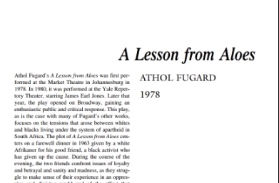 نقد نمایشنامه A Lesson from Aloes by Athol Fugard