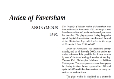 نقد نمایشنامه Arden of Faversham is an Elizabethan play by anonymous