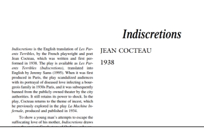 نَقدِ نِمایِشنامِه Indiscretions by Jean Cocteau