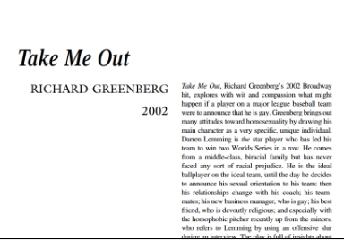 نقد نمایشنامه Take Me Out by Richard Greenberg