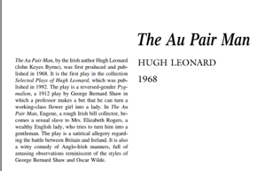 نقد نمایشنامه The Au Pair Man by Hugh Leonard
