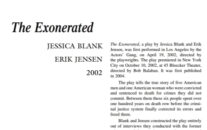 نقد نمایشنامه The Exonerated by Jessica Blank and Erik Jensen