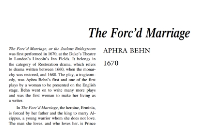 نقد نمایشنامه The Forc’d Marriage by Aphra Behn