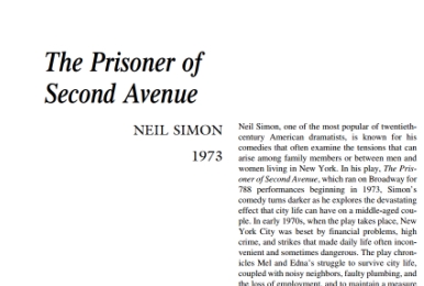 نقد نمایشنامه The Prisoner of Second Avenue by Neil Simon