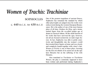 نقد نمایشنامه Women of Trachis by Sophocles