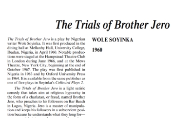 نقد نمایشنامه The Trials of Brother Jero by Wole Soyinka