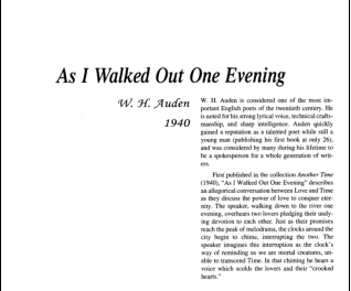 نَقدِ شعر As I Walked Out One Evening by W. H. Auden