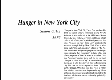 نقد شعر Hunger in New York City by Simon Ortiz