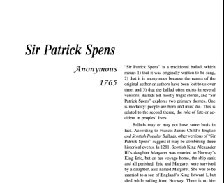 نقد شعر Sir Patrick Spens by Anonymous