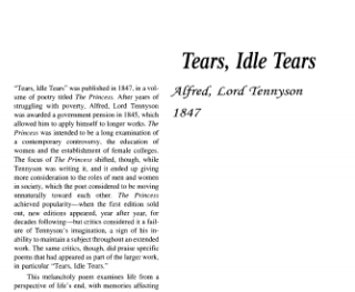 نقد شعر Tears, Idle Tears by Lord Alfred Tennyson