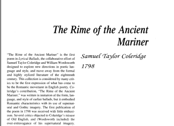 نقد شعر The Rime of the Ancient Mariner by Samuel Taylor Coleridge