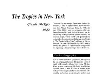 نقد شعر The Tropics of New York by Claude McKay