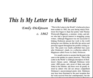 نقد شعر This Is My Letter To The World by Emily Dickinson