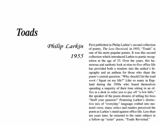 نقد شعر Toads by Philip Larkin