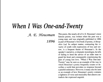 نقد شعر When I Was One-and-Twenty by A. E. Housman