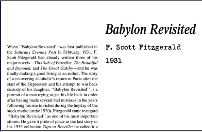نقد داستان کوتاه Babylon Revisited by F. Scott Fitzgerald