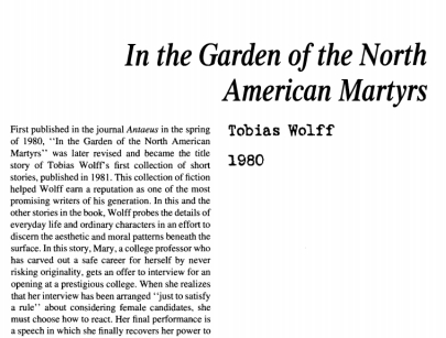 نقد داستان کوتاه In the Garden of the North American Martyrs by Tobias Wolff